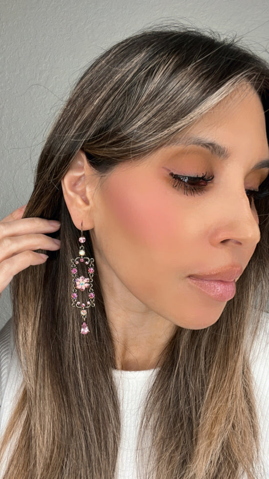 Pink Flower Crystal Drop Earring - Born To Glam