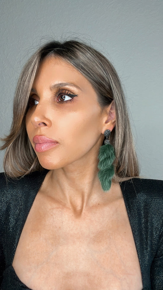 Load image into Gallery viewer, Green Fur Swirl Crystal Earring - Born To Glam

