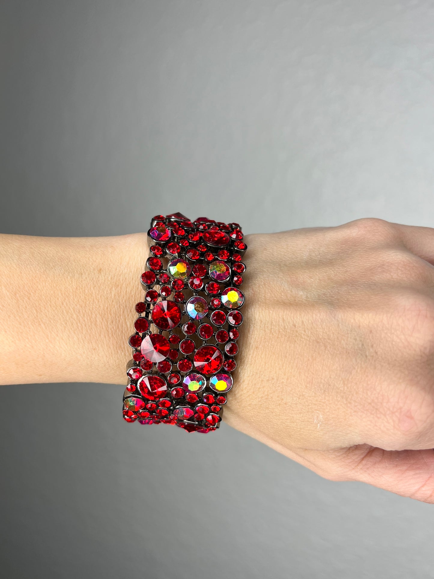 Red & Iridescent Crystal Cuff Bracelet - Born To Glam