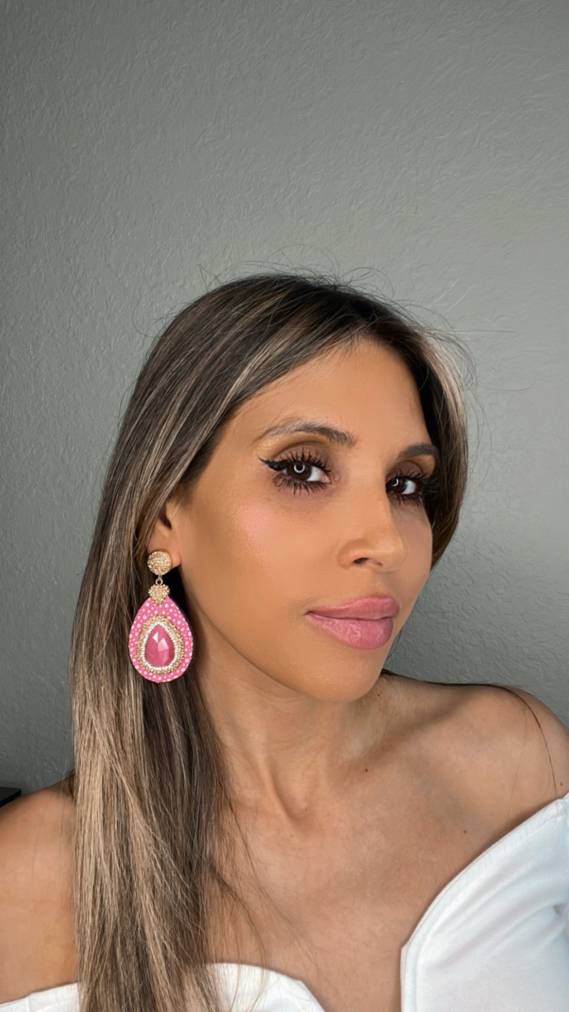 Pink Leopard Leather Teardrop and Crystal Earring - Born To Glam
