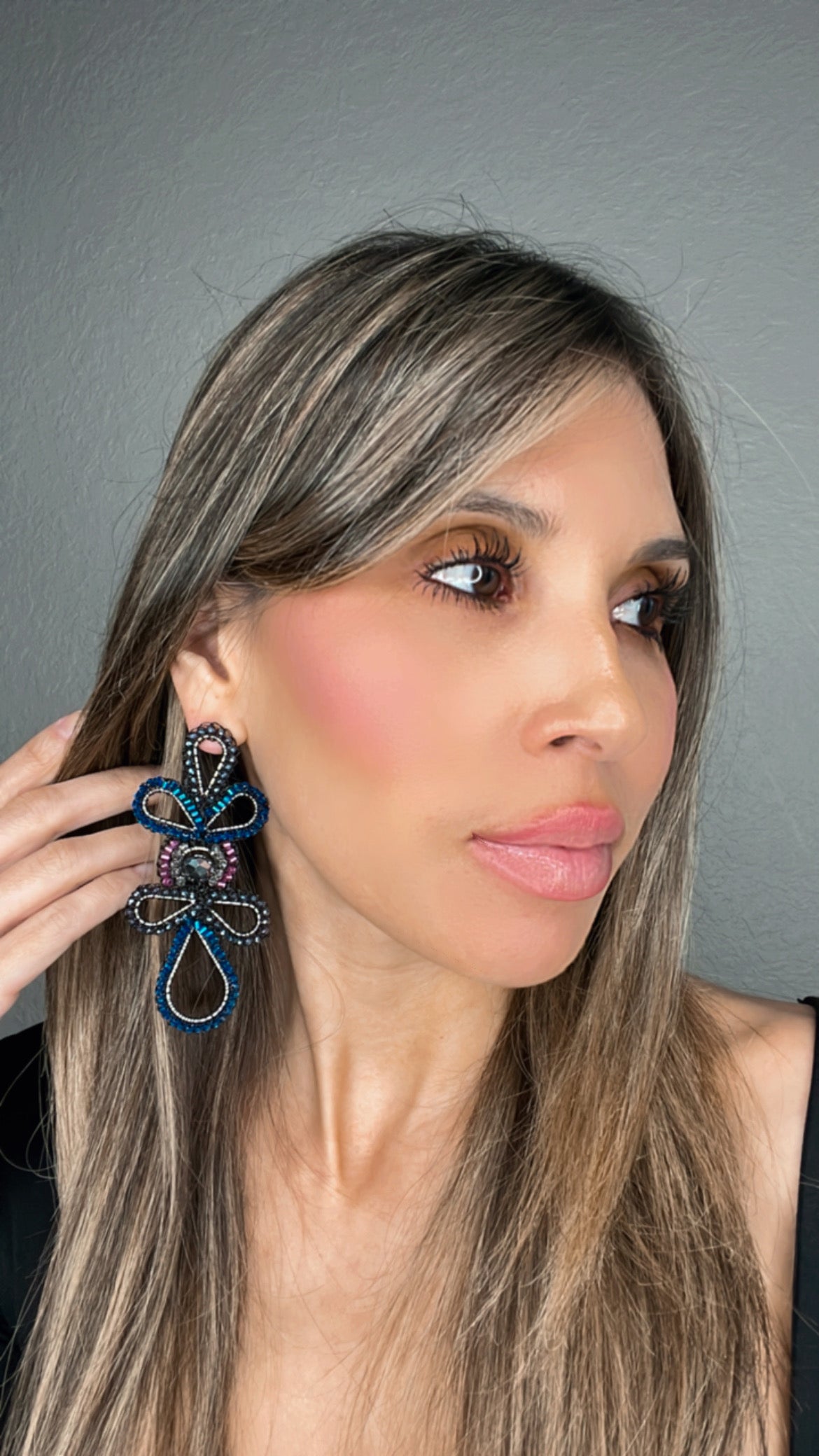 Blue And Silver Bow Tie Statement Earring - Born To Glam