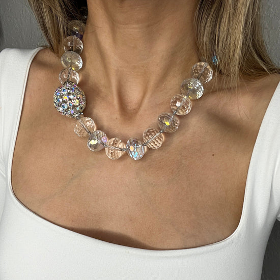 Iridescent Clear Crystal Sphere Short Necklace - Born To Glam