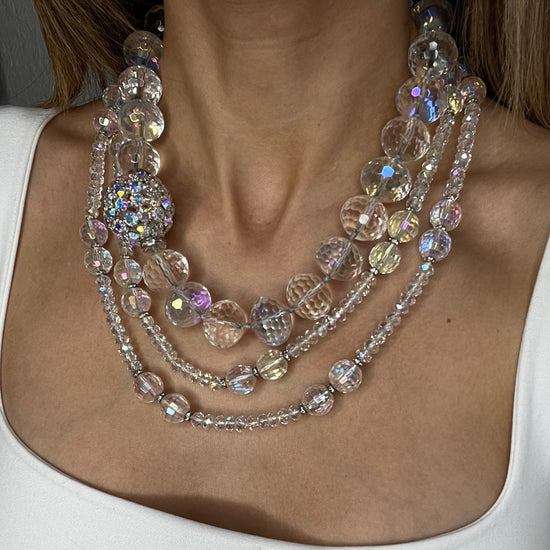 Load image into Gallery viewer, Iridescent Clear Crystal Sphere Short Necklace - Born To Glam
