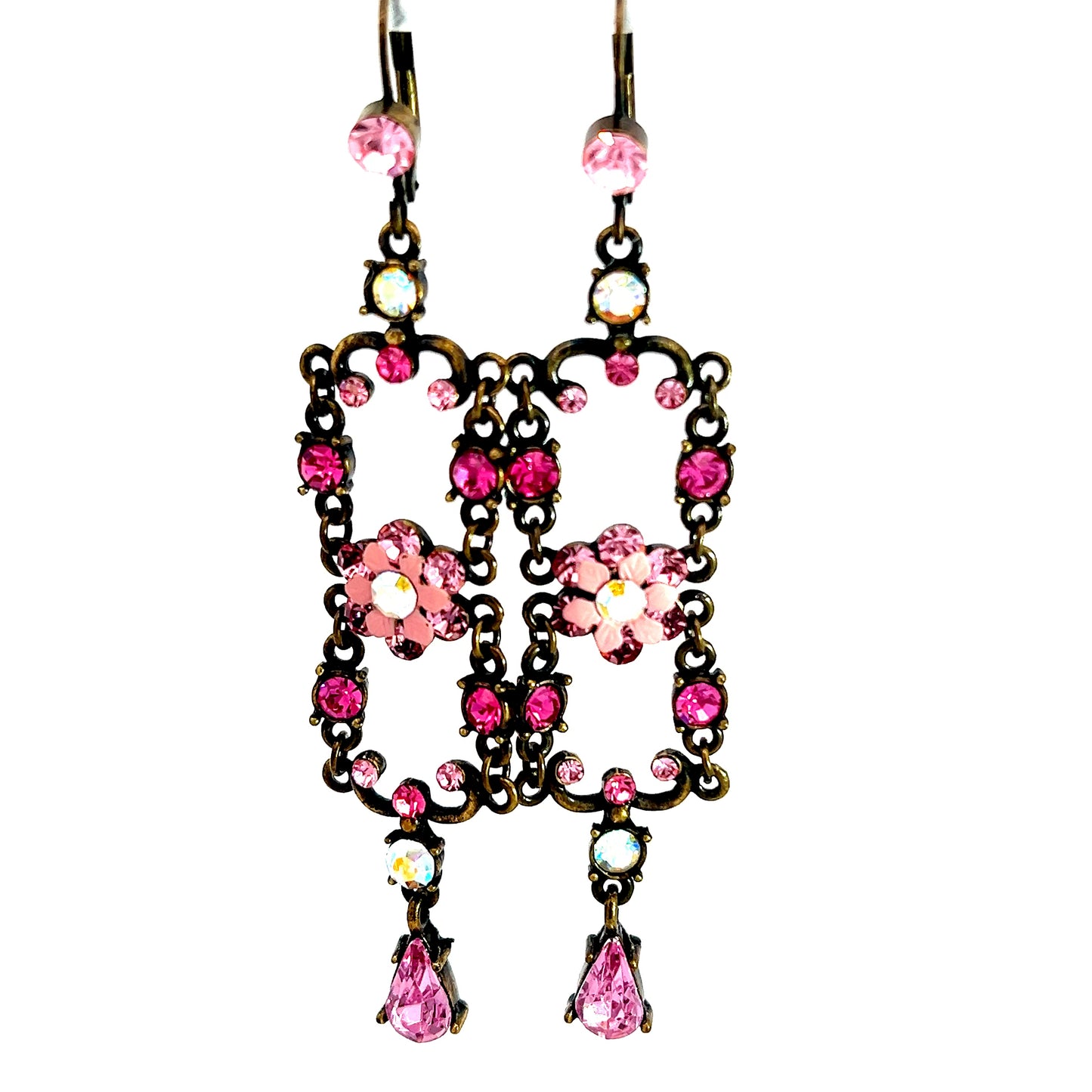 Pink Flower Crystal Drop Earring - Born To Glam