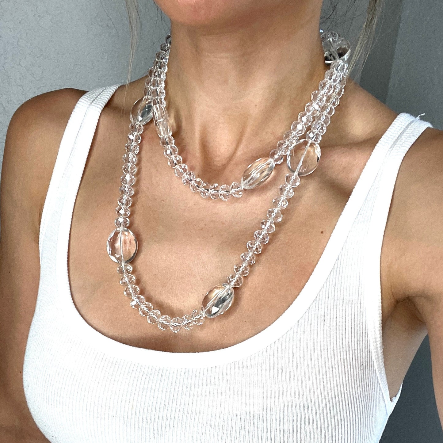 Long Clear Crystal Bead Necklace - Born To Glam