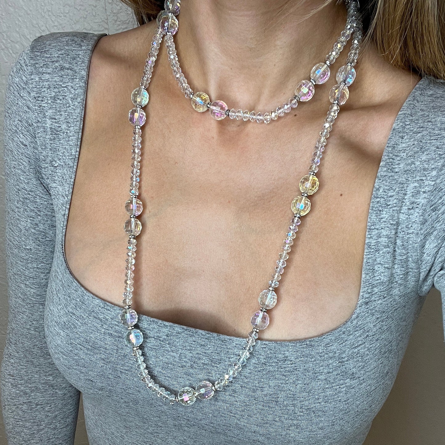 Load image into Gallery viewer, Iridescent Long Clear Crystal Sphere Necklace - Born To Glam
