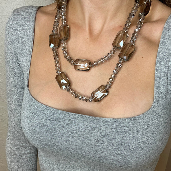 Smoked Silver Long Crystal Necklace - Born To Glam