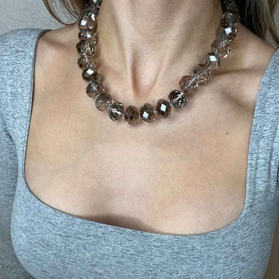 Smoked Silver Short Crystal Necklace - Born To Glam