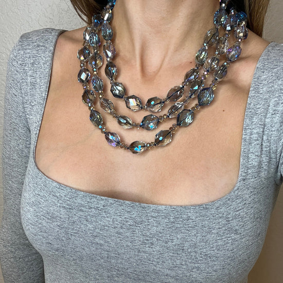 Load image into Gallery viewer, Long Blue Iridescent Crystal Necklace - Born To Glam
