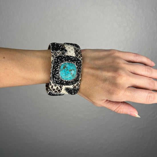 Python Turquoise Leather Cuff Bracelet - Born To Glam