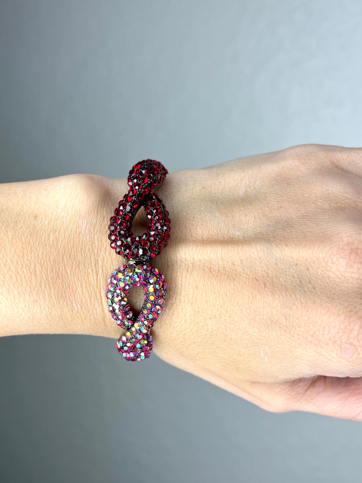 Load image into Gallery viewer, Red &amp;amp; Iridescent Crystal Small Cuff Bracelet - Born To Glam
