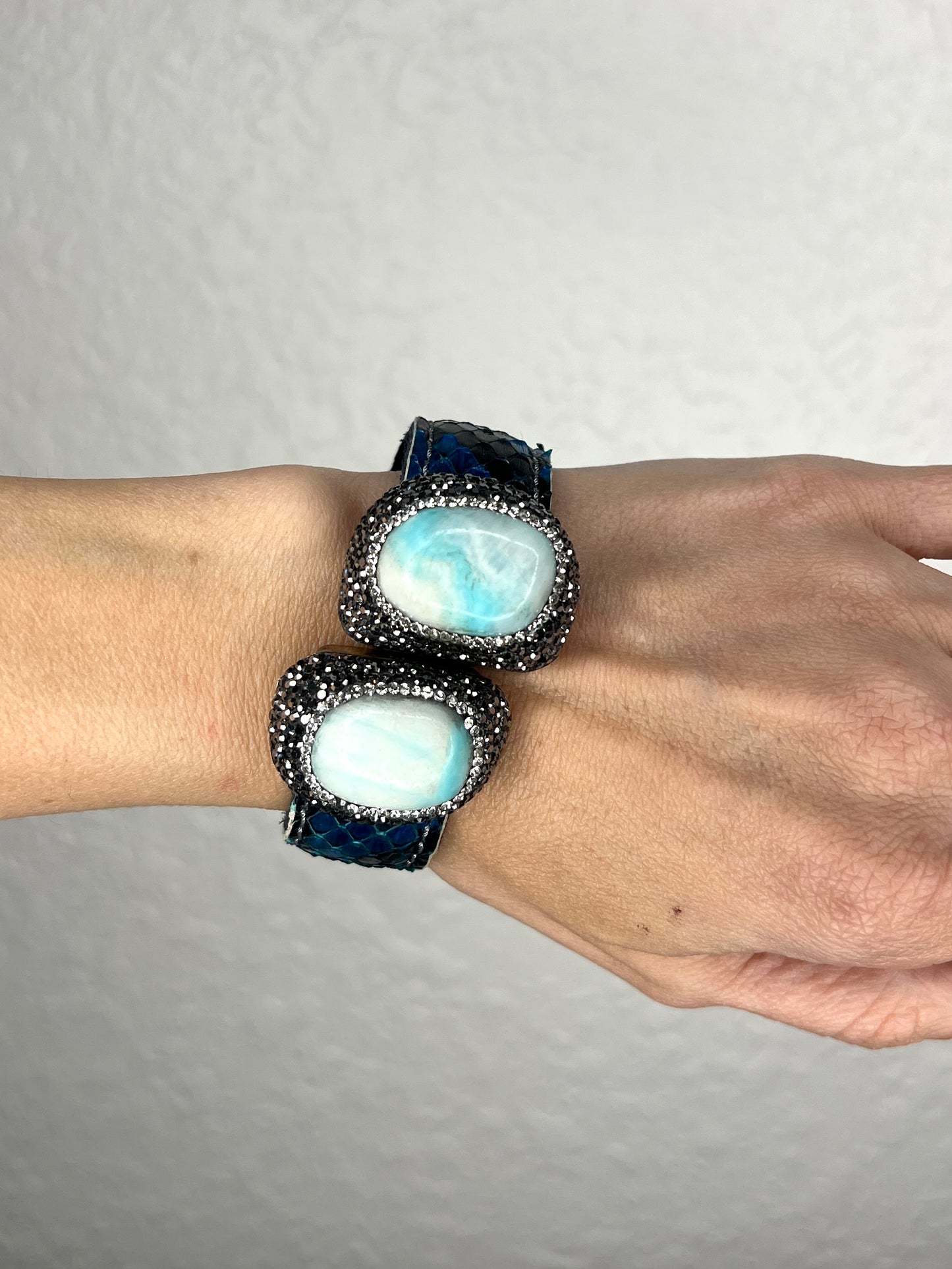 Double Turquoise Royal Blue Medium Gemstone Splendor Leather Bracelet