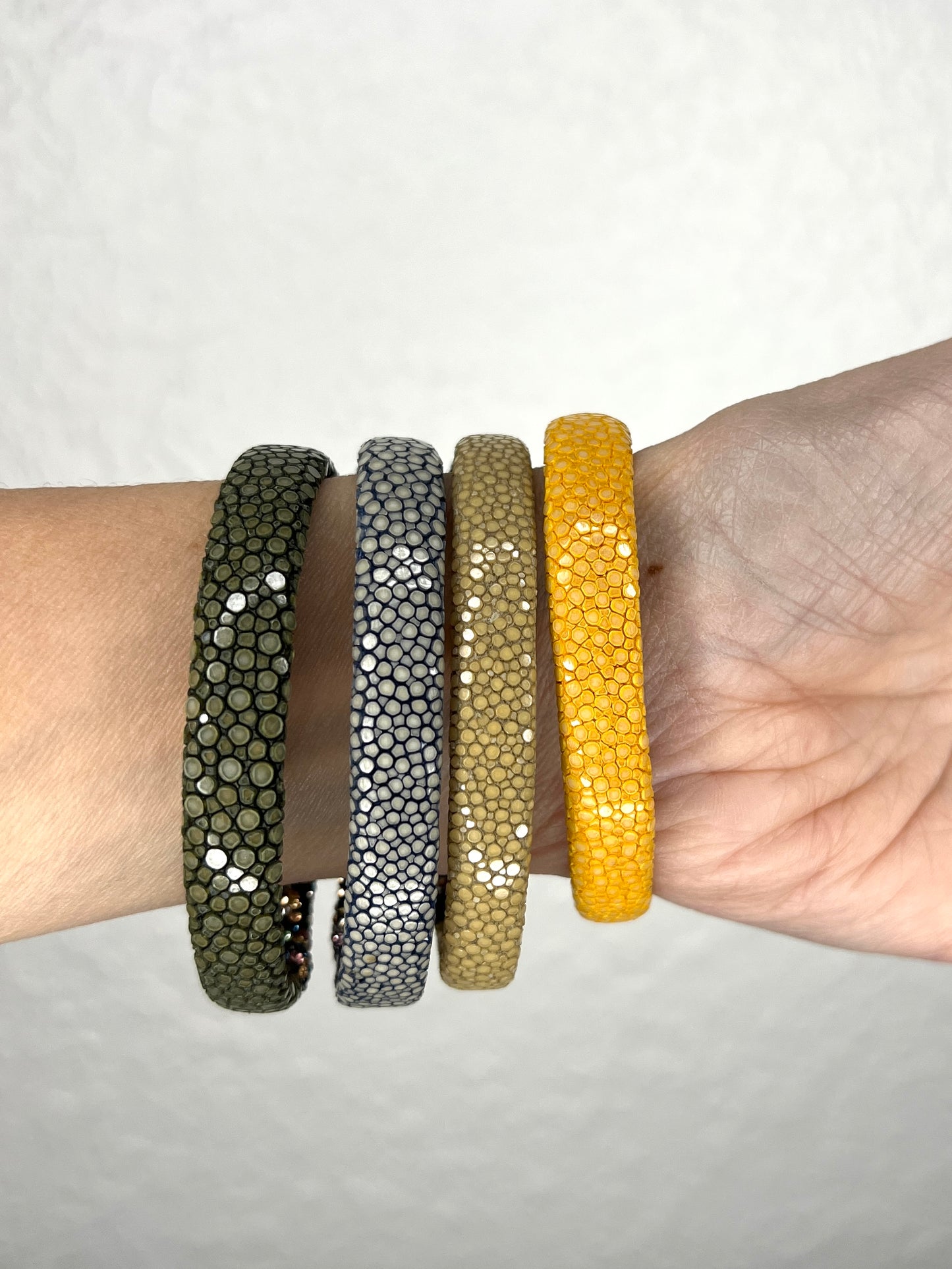 Load image into Gallery viewer, Yellow Shagreen Gemstone Simple Cuff Bracelet
