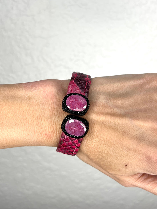 Pink Python Small Splendor Gemstone Leather Cuff Bracelet