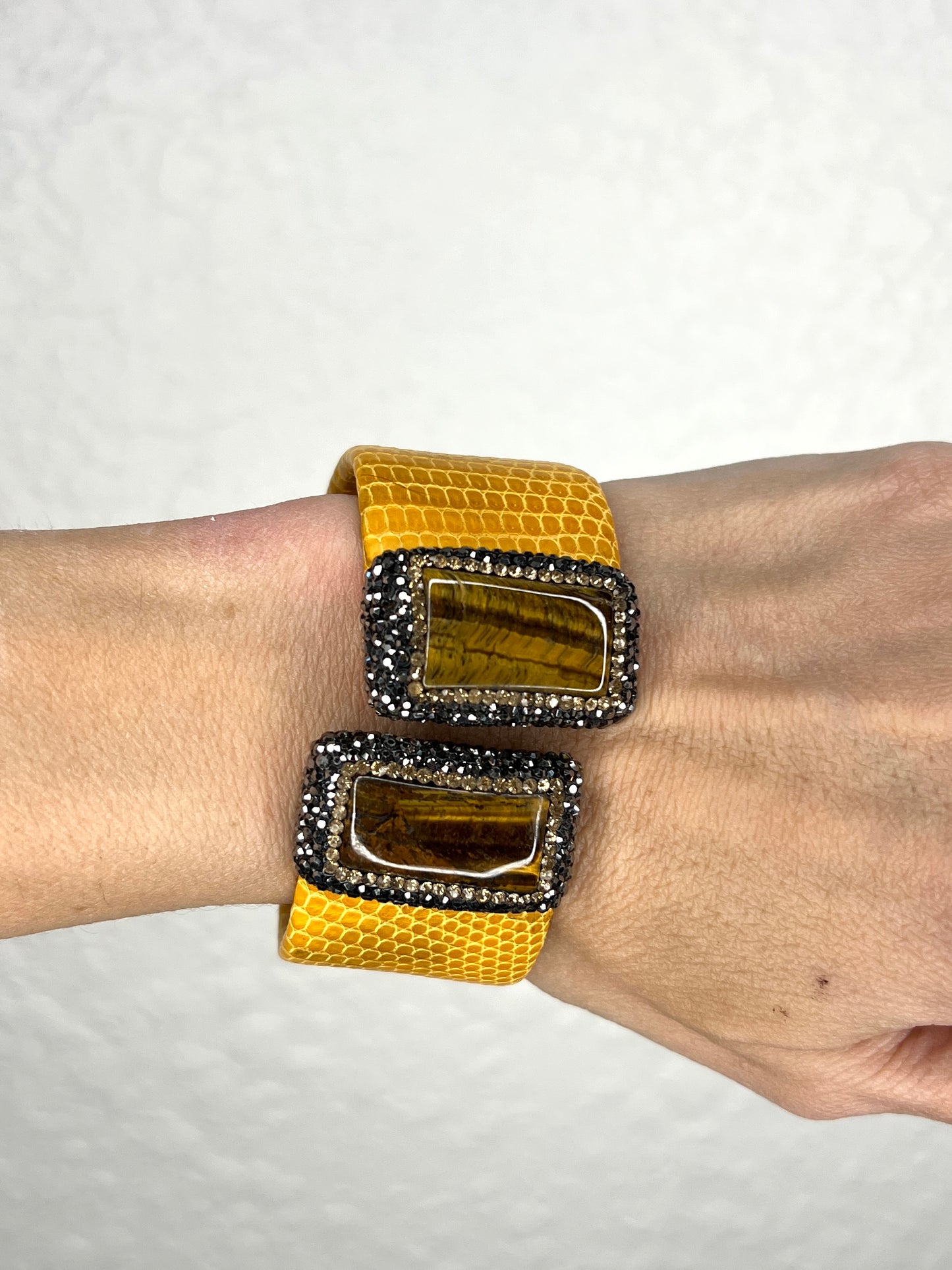 Yellow Gemstone Centerpiece Leather Cuff