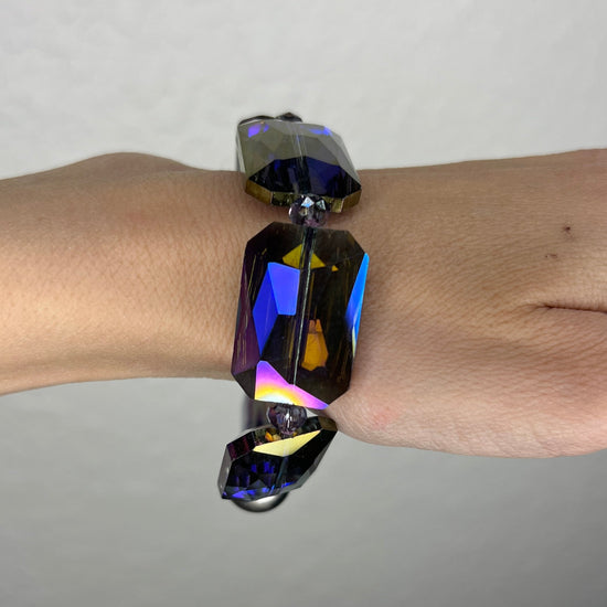 Blue Iridescent Rectangular Crystal Bracelet