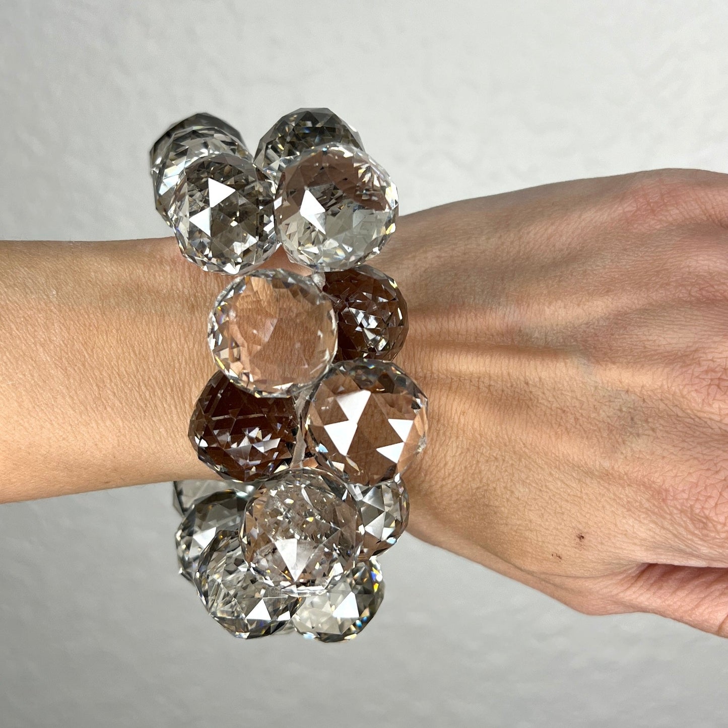 Load image into Gallery viewer, Smoked Silver Faceted Crystal Ball Bracelet
