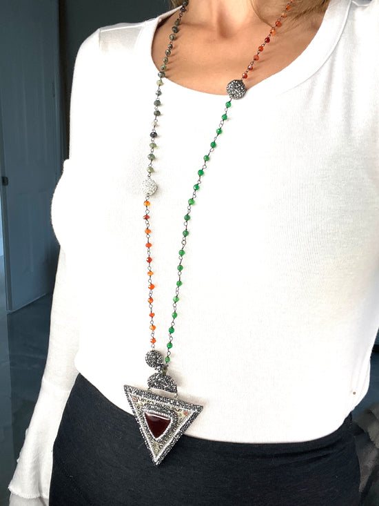 Carnelian Necklace With Triangle Pendant - Born To Glam