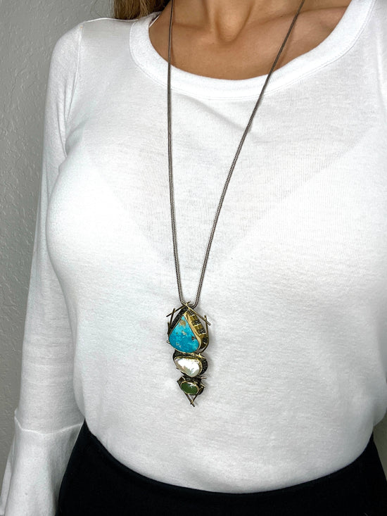 Load image into Gallery viewer, Large Turquoise Pearl Sterling Silver Pendant Necklace - Born To Glam
