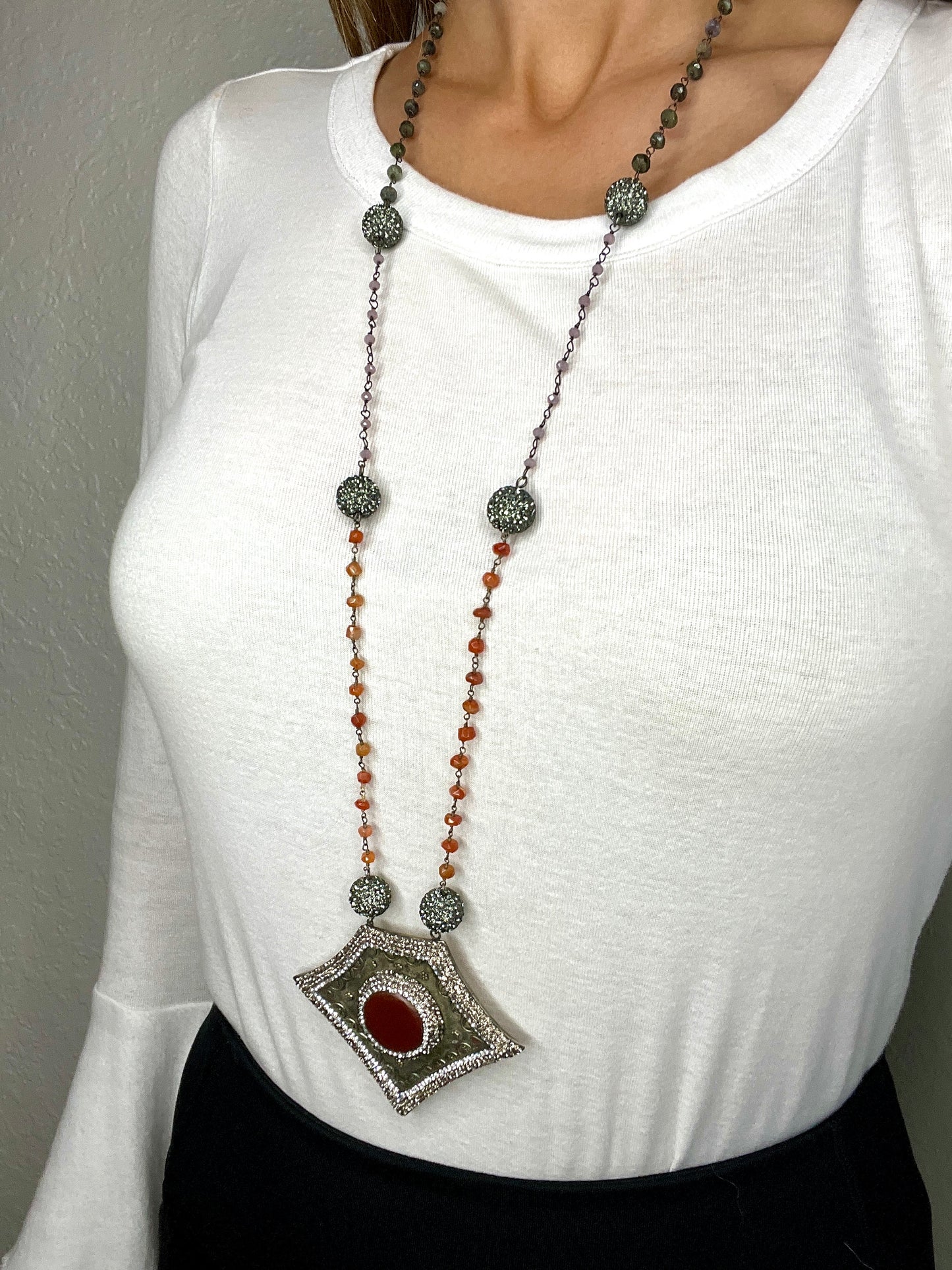 Load image into Gallery viewer, Sterling Silver Carnelian Gemstone Necklace - Born To Glam
