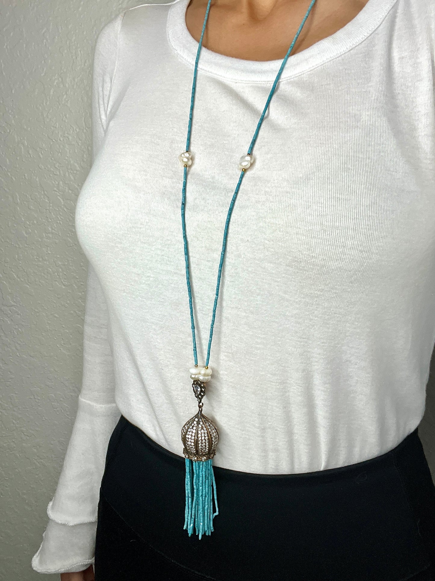 Turquoise Beaded Long Necklace - Born To Glam