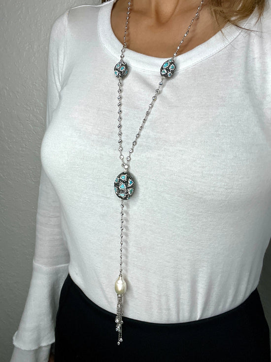 Turquoise Silver Crystal Necklace - Born To Glam