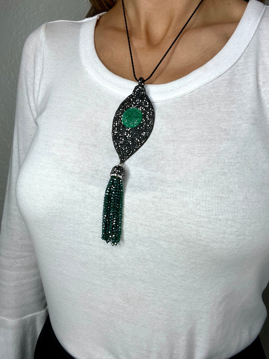 Load image into Gallery viewer, Emerald Tassel Pendant - Born To Glam
