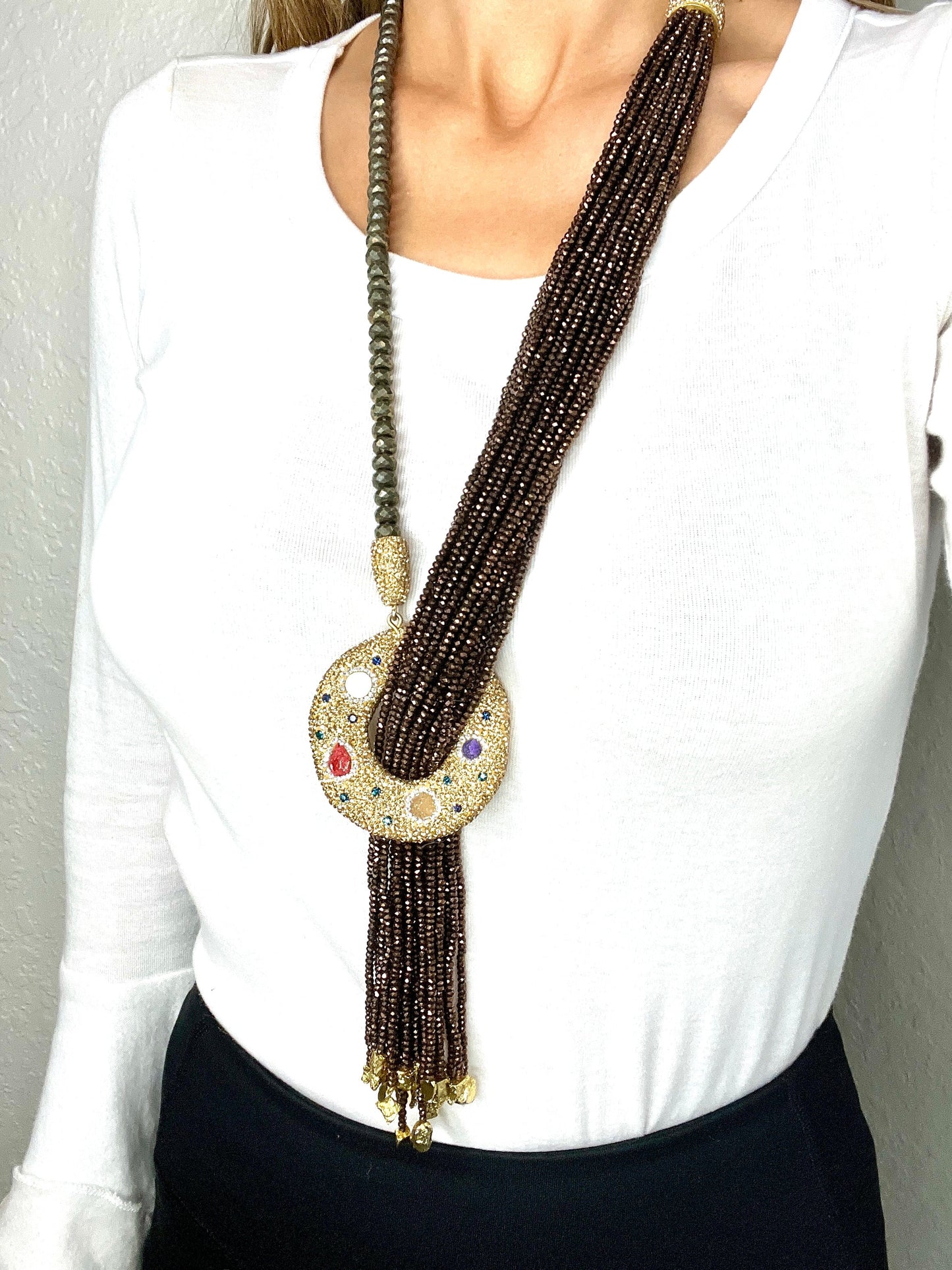 Brown Goddess Versatile Long Statement Lariat Necklace - Born To Glam
