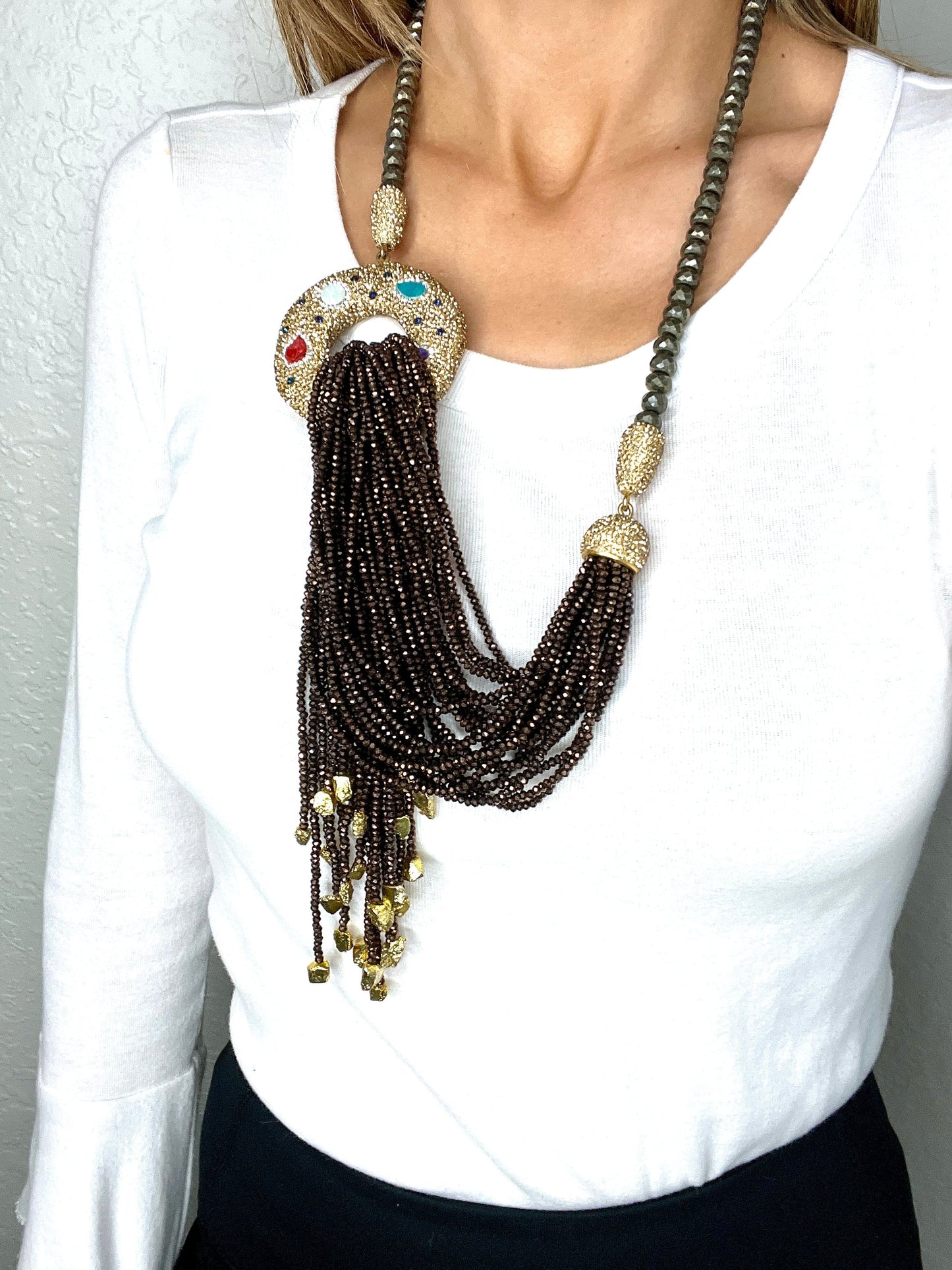Load image into Gallery viewer, Brown Goddess Versatile Long Statement Lariat Necklace - Born To Glam
