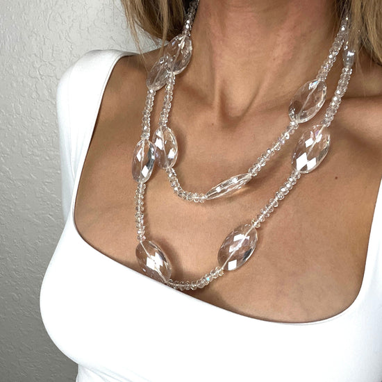 Load image into Gallery viewer, Clear Oval Crystal Long Necklace - Born To Glam
