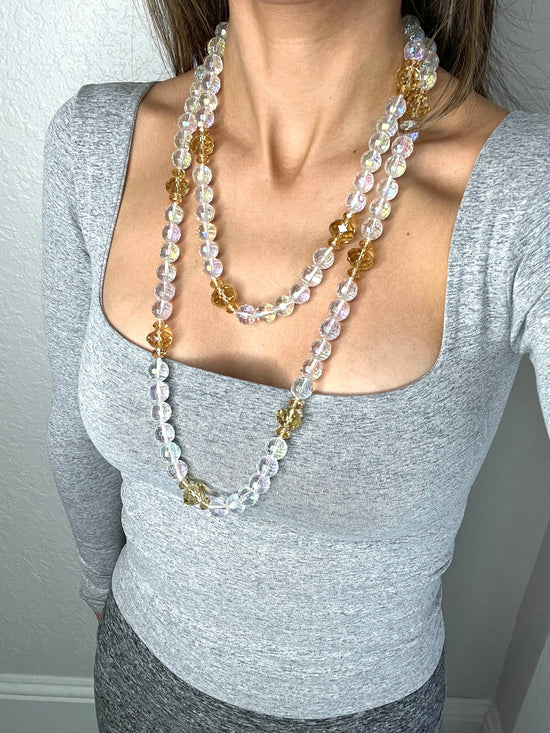 Gold & Clear Crystal Long Necklace - Born To Glam