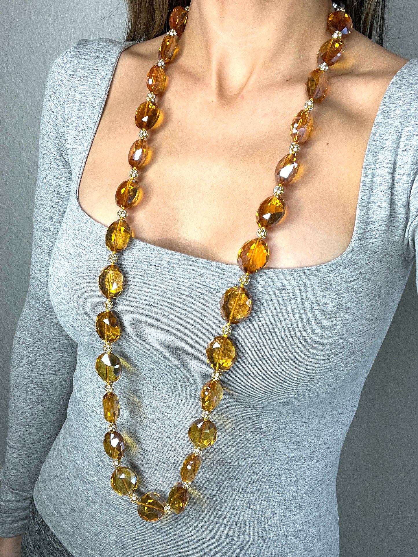 Golden Long Crystal Necklace - Born To Glam
