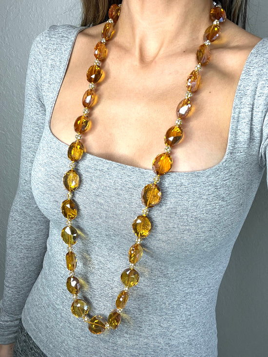 Golden Long Crystal Necklace - Born To Glam