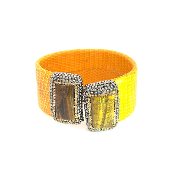 Yellow Gemstone Centerpiece Leather Cuff - Born To Glam