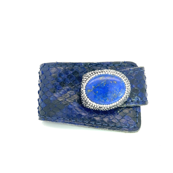 Load image into Gallery viewer, Royal Blue Snakeskin Leather Wraparound Gemstone Bracelet - Born To Glam
