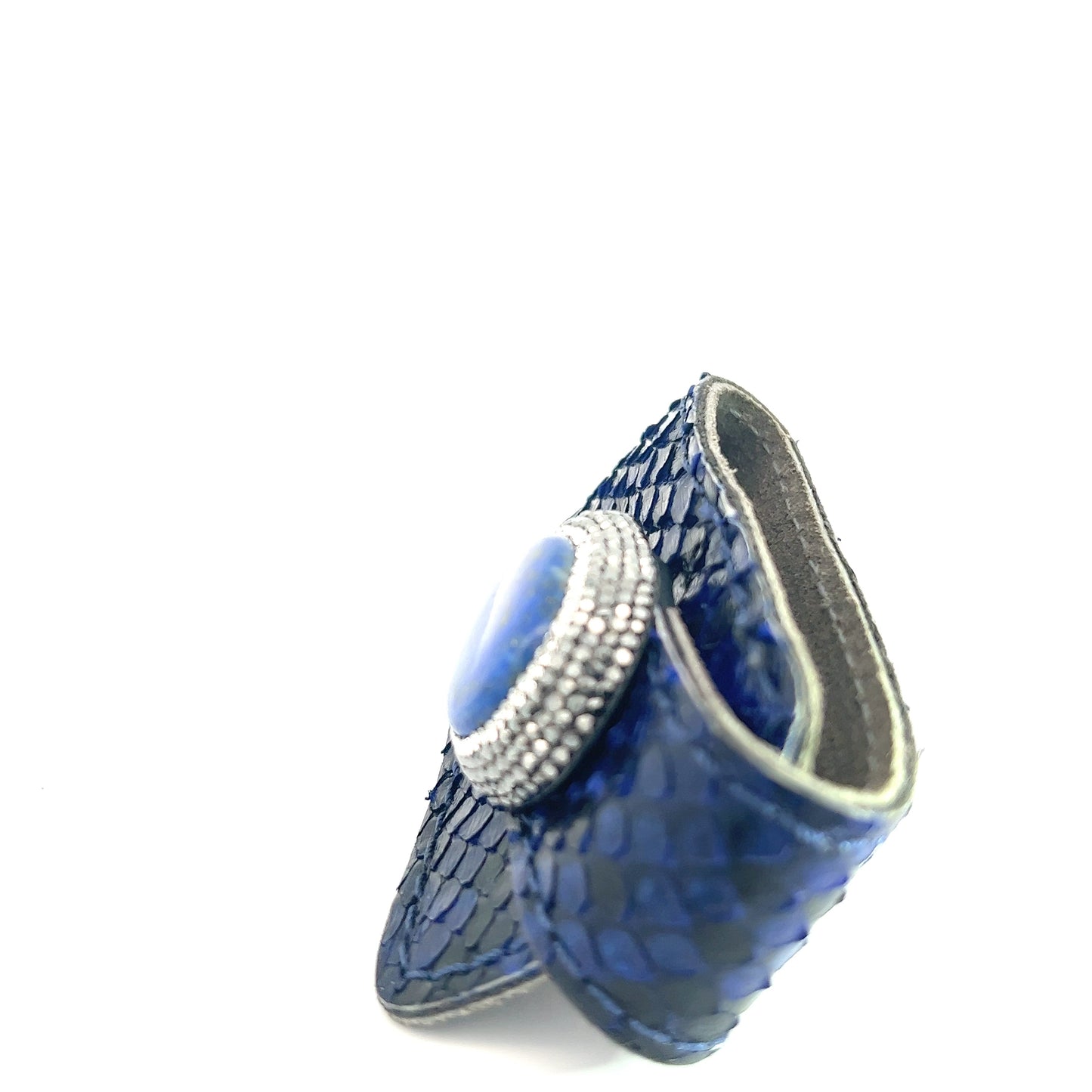 Load image into Gallery viewer, Royal Blue Snakeskin Leather Wraparound Gemstone Bracelet - Born To Glam
