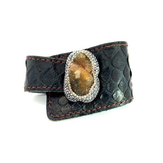 Load image into Gallery viewer, Gemstone Fusion Black Leather Bracelet - Born To Glam
