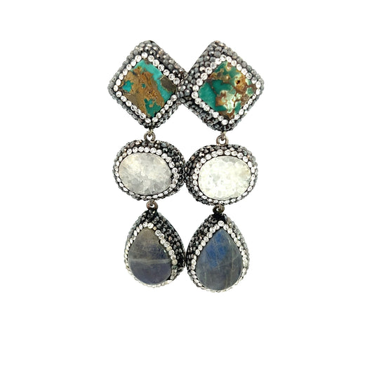 Long Turquoise Gemstone Sterling Silver Earring - Born To Glam