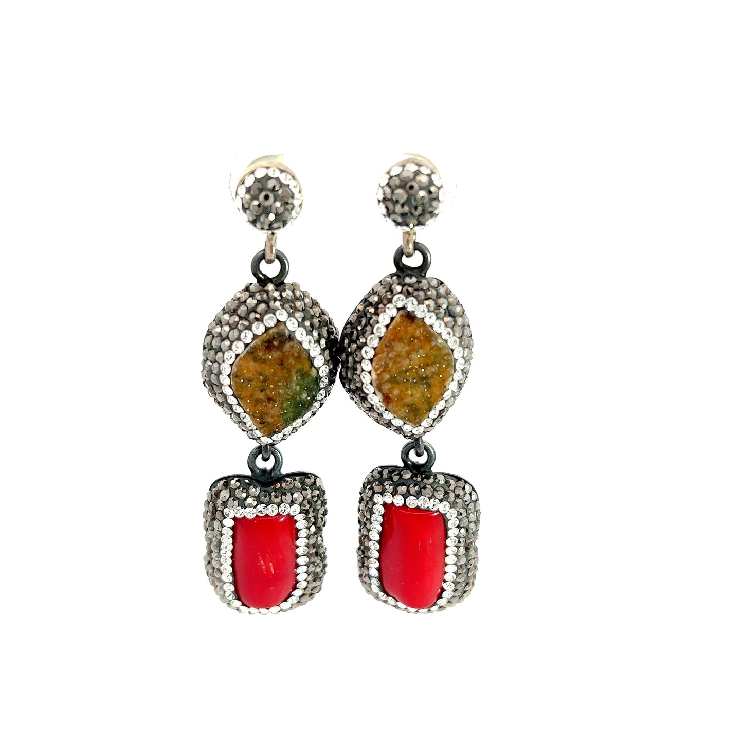 Red Green Gemstone Dangle Earring - Born To Glam