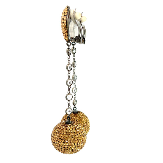 Load image into Gallery viewer, Gold Crystal Ball Pearl Clip On Earring - Born To Glam
