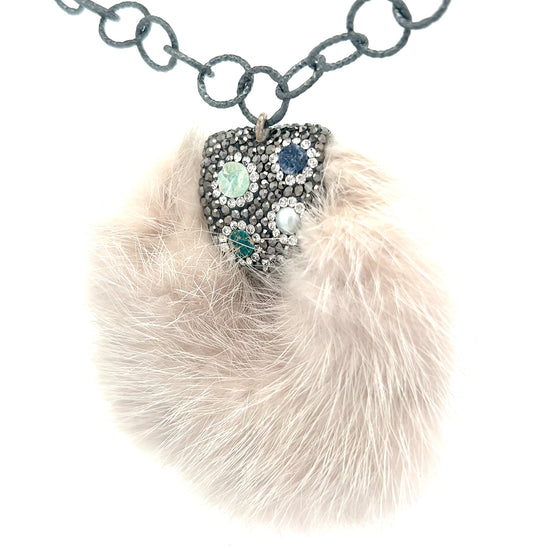 Fur Gemstone &  Baroque Pearl Necklace - Born To Glam