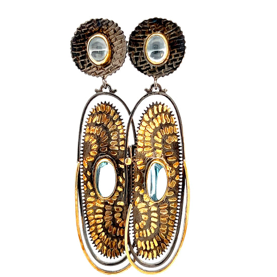 Load image into Gallery viewer, Sterling Silver and Gold Aquamarine Drop Earring - Born To Glam
