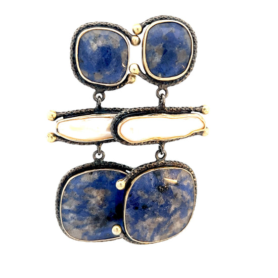 Blue Lapis Azuli and Pearl Long Dangle Earring - Born To Glam
