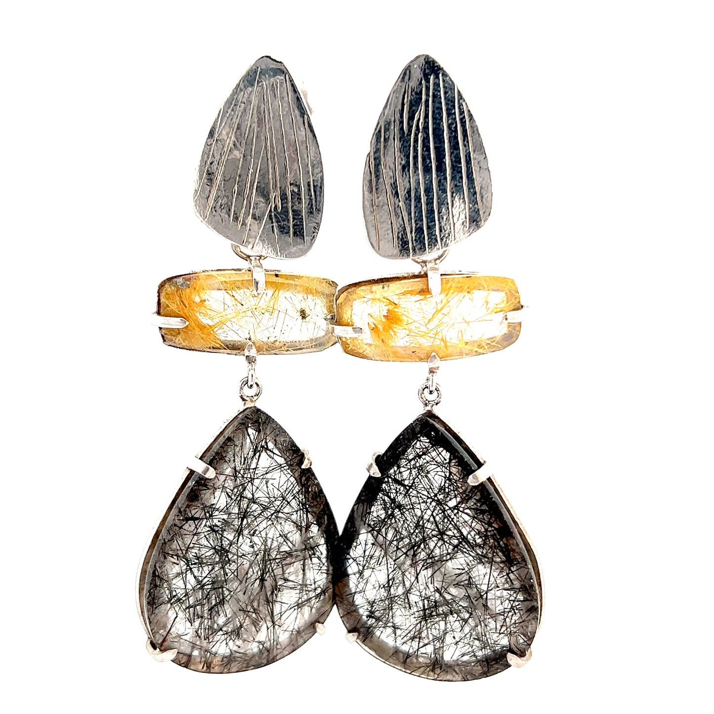 Rutilated Quartz Sterling Silver Statement Earring - Born To Glam