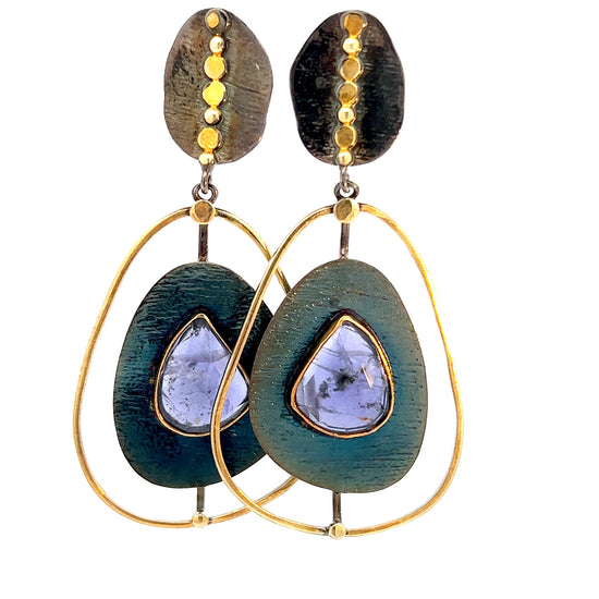 Load image into Gallery viewer, Sterling Silver &amp;amp; Gold Tear Drop Gemstone Earring - Born To Glam
