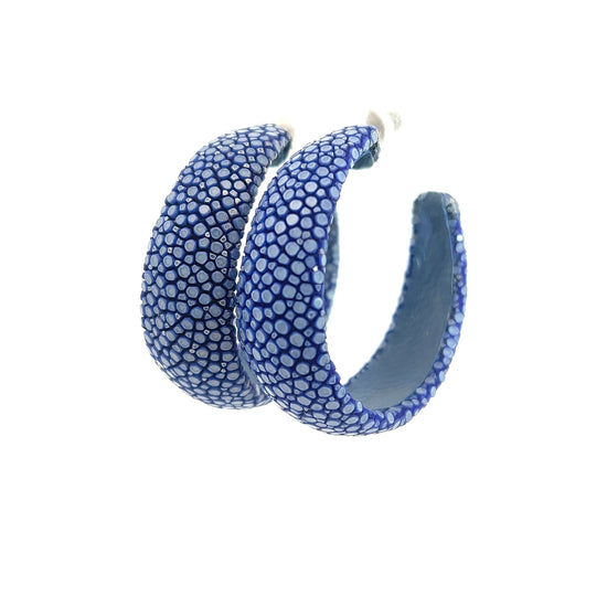 Load image into Gallery viewer, Blue Shagreen Leather Statement Hoop - Born To Glam

