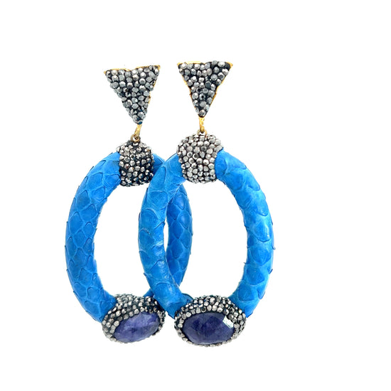 Load image into Gallery viewer, Blue Python Oval Gemstone Crystal Earring - Born To Glam
