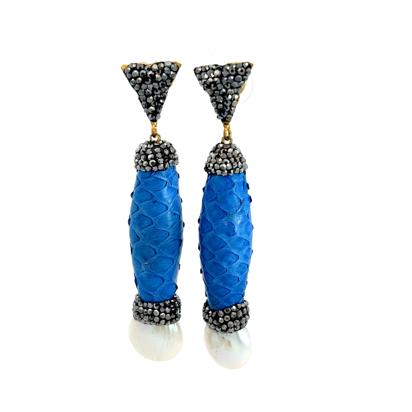 Load image into Gallery viewer, Royal Blue Python &amp;amp; Pearl Drop Earring - Born To Glam
