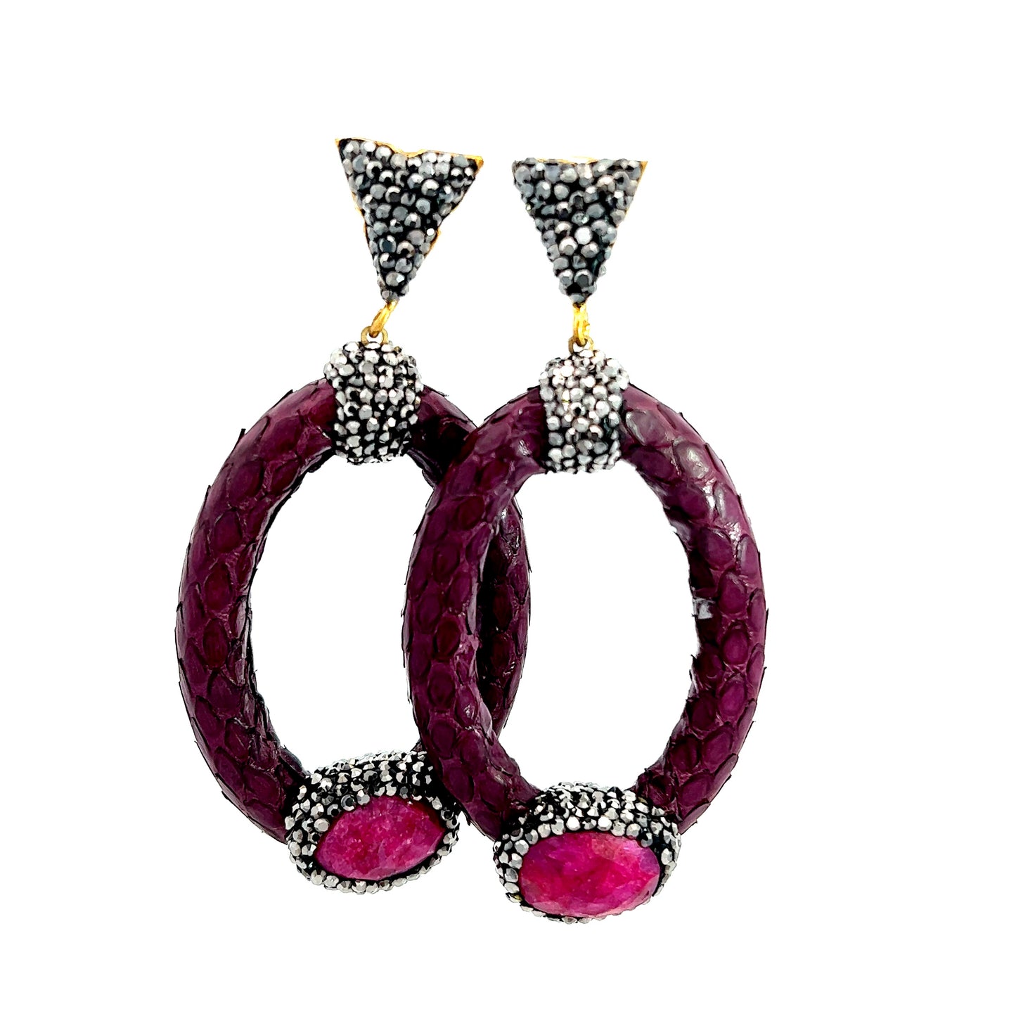 Burgundy Oval Gemstone Crystal Earring - Born To Glam