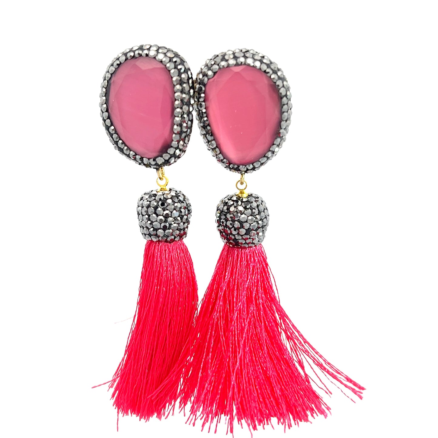 Load image into Gallery viewer, Hot Pink Tassel &amp;amp; Crystal Earring - Born To Glam
